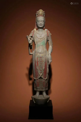 A Carved Stone Bodhisattva Statue