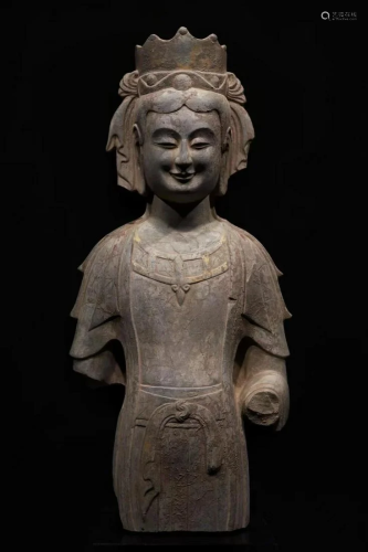 A Carved Stone Bodhisattva Statue