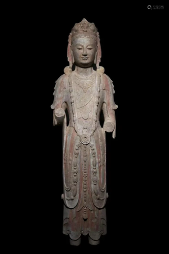 A Carved Stone Bodhisattva Statue