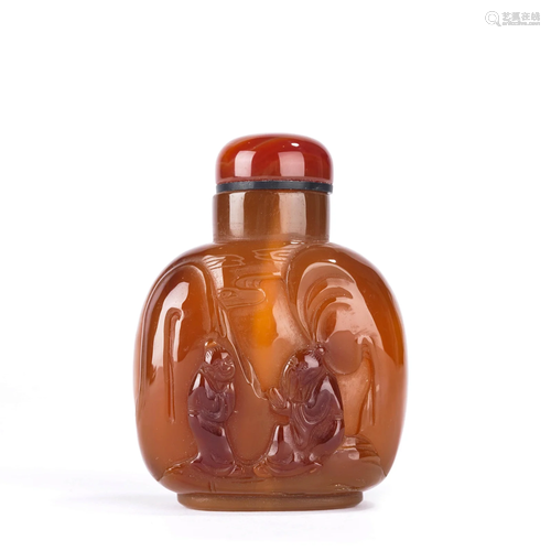 Carved Agate Scholar Snuff Bottle