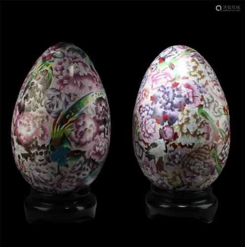 Two Egg-Shaped Cloisonne Ornaments