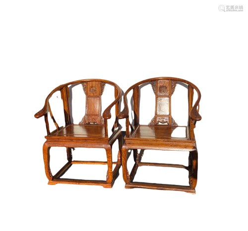 A Pair of Hardwood Horseshoe Armchairs
