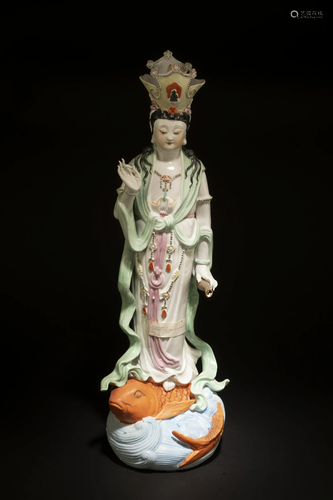 A Porcelain Guanyin Statue