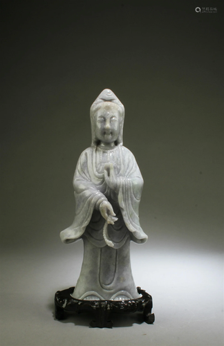 A Carved Jade Standing Guanyin Statue