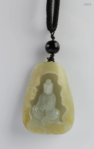 Chinese Carved Guanyin Jade Pendant