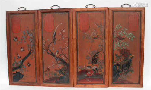 A Set of Four Hardwood Framed Double-Sided Lacquer