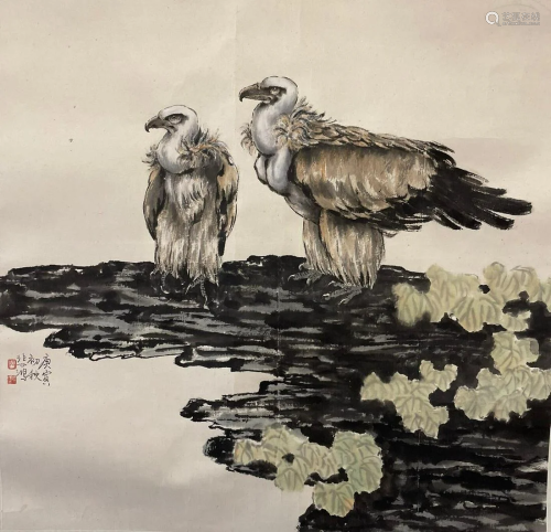 Chinese Eagles Painting, Xu Beihong Mark