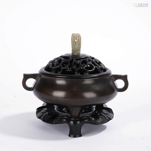 Bronze Tripod Censer And Cover