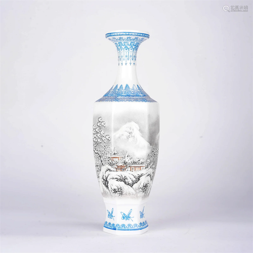 Famille Rose Hexagonal Bottle Vase