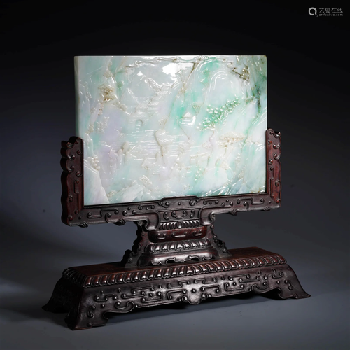 Carved Jadeite Scholar Table Screen