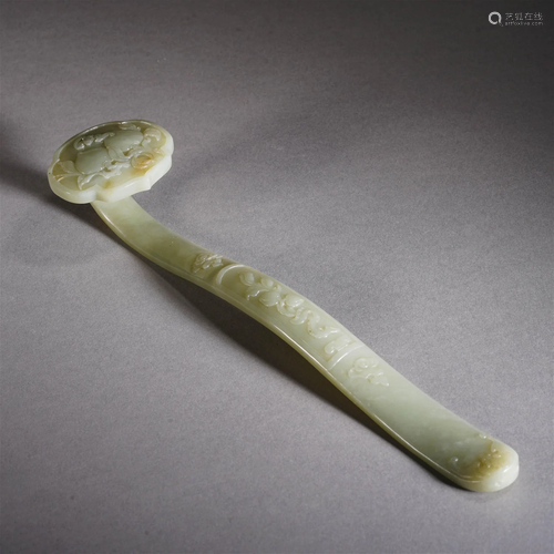 Carved White Jade Fu&Shou Ruyi Sceptre