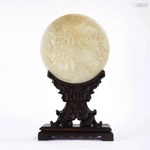 Carved White Jade Scholar Table Screen