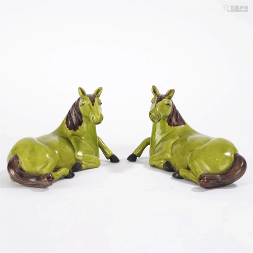 Green-Glazed Recumbent Horses