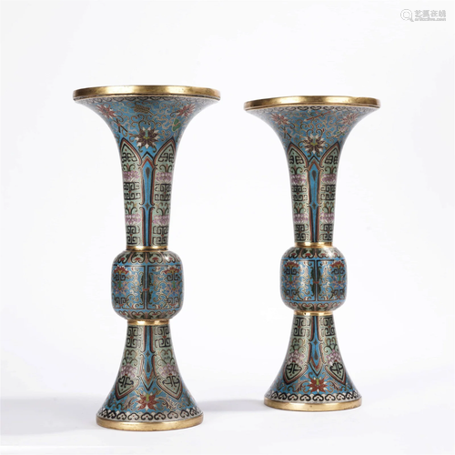 Pair Of Cloisonne Enamel Beast-Face Beaker Vases