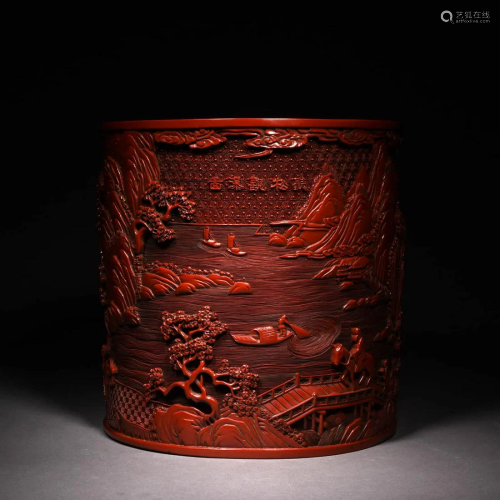 Carved Red Lacquerwork Brush Pot