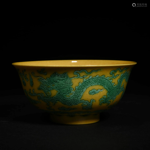 Yellow And Green Glaze Dragon Bowl