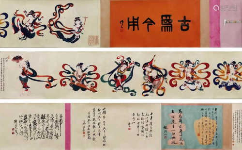 Chinese Buddha Painting Hand Scroll, Zhang Daqian Mark