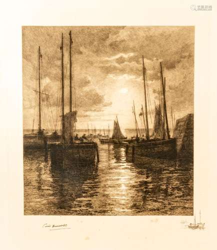 Lot de deux gravures en noir :- Einrich HUMBELS, marine, sig...