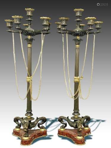A PAIR OF FRENCH BRONZE CANDELABRA CIRCA 1870, IN MANNER OF ...