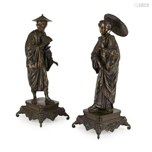 LARGE PAIR OF FRENCH 'JAPONISME' PATINATED AND GILT ...