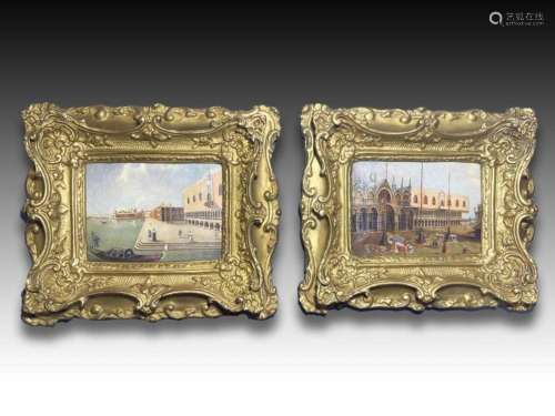 Pair Of Italian Oil On Canvas Paintings Retailed By A.C CHAM...