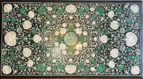 AN ITALIAN INLAID-MARBLE, MALACHITE AND MOTHER-OF-PEARL TABL...