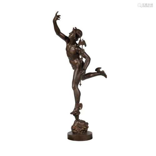 A LARGE BRONZE OF MERCURY, MODEL BY GIAMBOLOGNA, LIFE-SIZE, ...