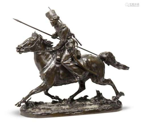 CHARGING COSSACK A BRONZE FIGURAL GROUP CAST BY CHOPIN AFTER...