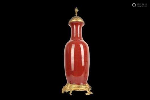 A LARGE ORIENTAL FLAMBE SANG DE BOEUF VASE CONVERTED TO LAMP...