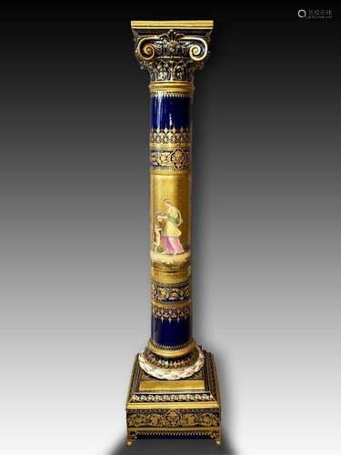 A VIENNA PORCELAIN GOLD GILT COBALT BLUE GROUND LARGE PEDEST...