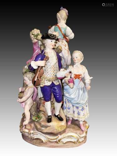 A MEISSEN PORCELAIN FIGURE GROUP OF MUSICIANS