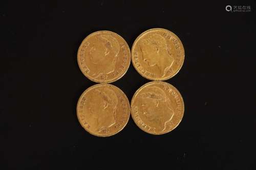 4 pièces de 20 francs Napoléon Ier Empereur 1808, 1810, 1811...