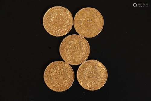 5 pièces de 20 francs or type Merley