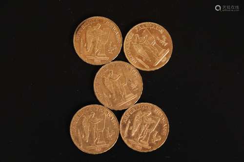 5 pièces de 20 francs or type Dupré