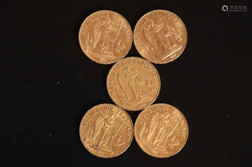 5 pièces de 20 francs or type Dupré