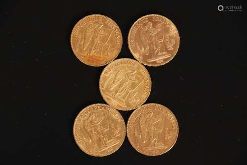 5 pièces de 20 francs or type Dupré