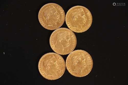 5 pièces de 20 francs or Napoléon III tête laurée