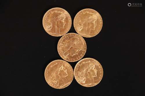 5 pièces de 20 francs or type Chaplain