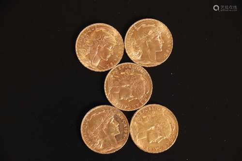 5 pièces de 20 francs or type Chaplain