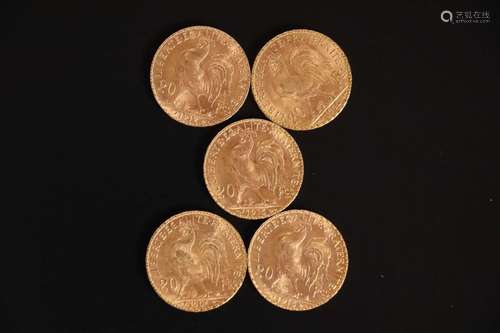 5 pièces de 20 francs or type Chaplain