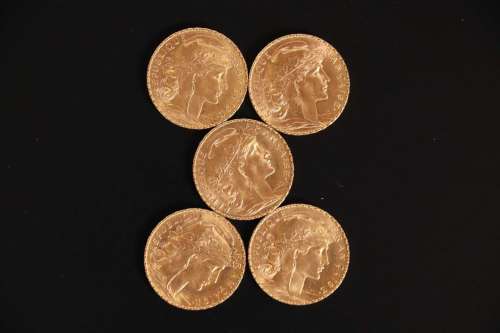 5 pièces de 20 francs or type Chaplain