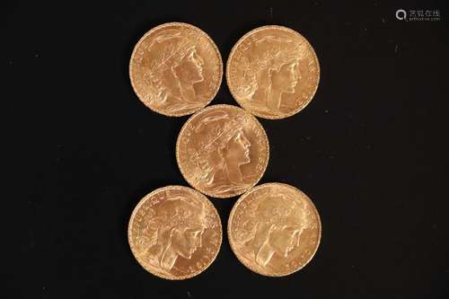 5 pièces de 20 francs or type Chaplain