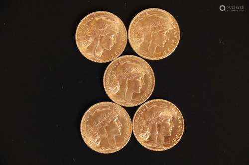 5 pièces de 20 francs or type Chaplain