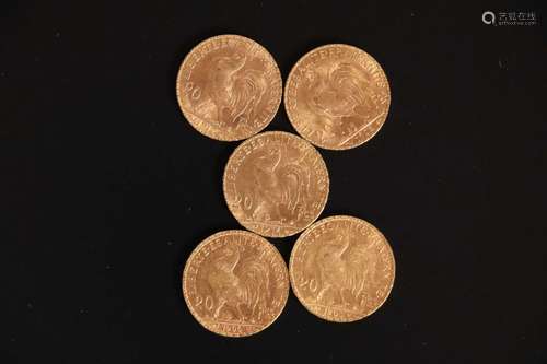 5 pièces de 20 francs or type Chaplain