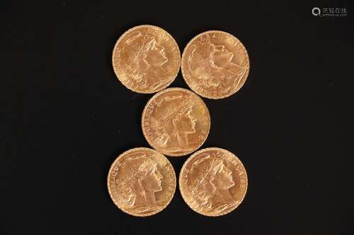 5 pièces de 20 francs or type Chaplain