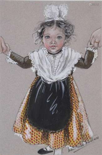 Marie Claude MONCHAUX (1933) "Petite fillette en coiffe...