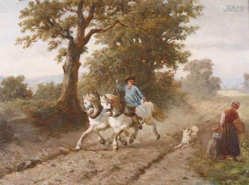 Jean-Jacques BROOS (1833-1882) "Attelage aux deux cheva...