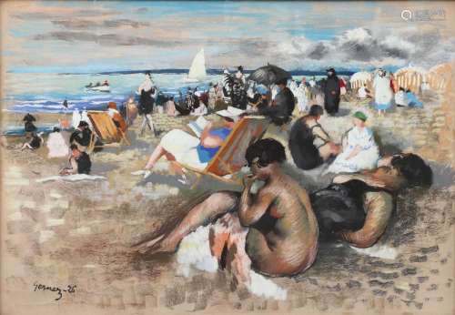 Paul Emile GERNEZ (1888-1948) "La plage" technique...
