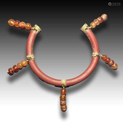 Imperial Roman Jasper glass bracelet with cornelian and gold...