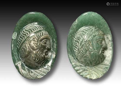 A Near Pair Of Jadeite Roman Style Paperweights